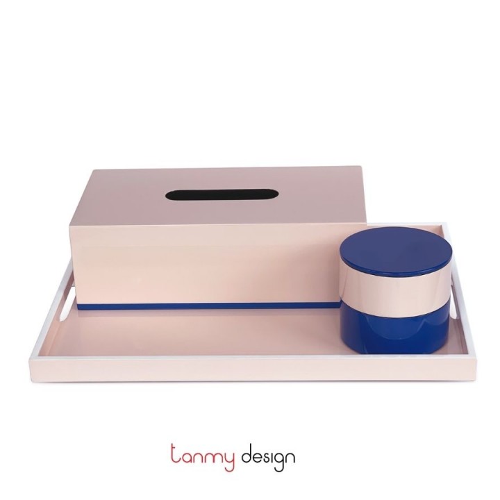 Rectangular pink lacquer tissue box with blue border (no bottom) 25*13*8cm